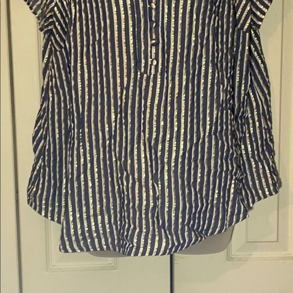 Torrid Blue and Sparkly Gold Lurex Striped Blouse 0/0X - Picture 5 of 15
